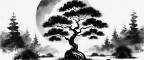 Kép – Fekete-fehér bonsai (120x50 cm)