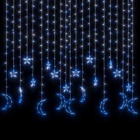 csillag és hold fényfüzér 345 kék LED-del és távirányítóval