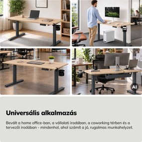 Elektromos íróasztal magasságállítással ergonomikus antracit/sonoma tölgy,1400x700 mm: ARIA