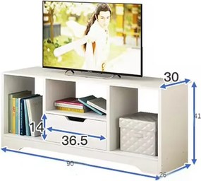 TV-állvány multifunkciós médiaállvány 90x30x41 cm fehér RT09