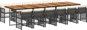 vidaXL 13 részes fekete polyrattan kerti ülőgarnitúra párnákkal
