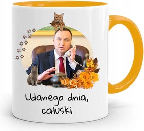 Duda András Sárga Elnöki Bögre Nyomtatott Mintával