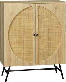 HOMCOM Magas Buffet Tároló Szekrény Fa és Fonott Dizájnnal - 80 x 39 x 101,8 cm Természetes | Aosom