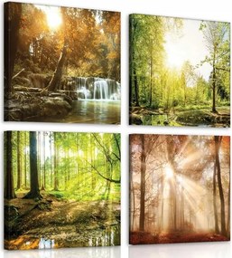 Vászonkép 50x50 Erdő természet vízesés nap köd ősz zöld fák nyugalom