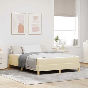 Boxrugós ágy Krém és barna 160 x 200 cm Textil és mérnöki fa