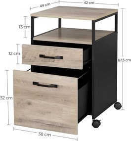 Mobil iratszekrény, irattartó 2 fiókkal, greige-fekete