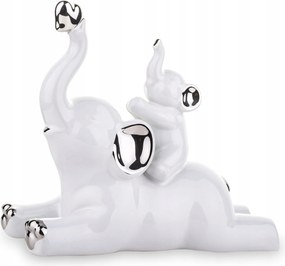 Elegáns kerámia figura Elefántok anya és baba fehér-ezüst dekoráció