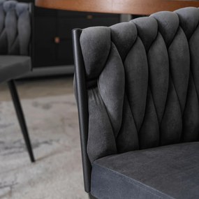 Fonott bársony szék szürke színben, ELENA