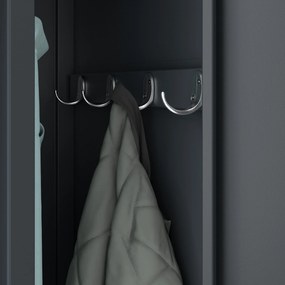 Pléh öltözőszekrény talpazaton, kétmodulos, polccal és köztes fallal KACPER, 800 x 1800 x 500 mm, antracit