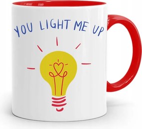 Piros Bögre Ajándék Villanyszerelő You Light Me Up fényképes nyomtatással