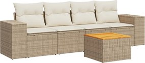 vidaXL 5 részes bézs polyrattan kerti ülőgarnitúra párnákkal
