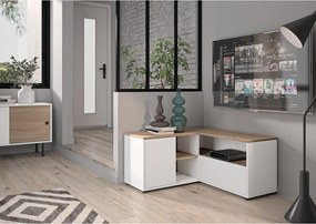 Fehér-natúr színű TV-állvány tölgyfa dekorral 90x45 cm Angle – TemaHome