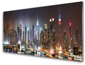 Üvegkép Város Felhőkarcolók házak 125x50 cm
