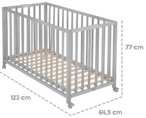 Szürke összecsukható gurulós babaágy 60x120 cm Fold up – Roba