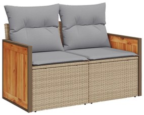 10 darabos kerti kanapé szett párnákkal, bézs poli rattan, akác, 3 darabos kerti étkező szett párnákkal, bézs poli rattan, akác