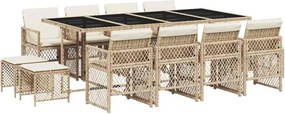 vidaXL 13 részes bézs polyrattan kerti étkezőgarnitúra párnákkal