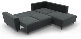 Sötétszürke bársony kinyitható tárolóhelyes sarokkanapé (jobb oldali-L alakú) Kyoto – Cosmopolitan Design