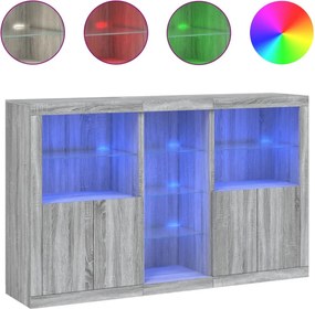 vidaXL szürke sonoma színű tálalószekrény LED-ekkel 162 x 37 x 100 cm