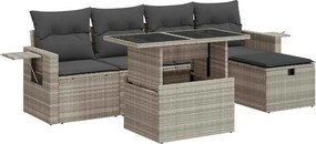 vidaXL 6 részes világosszürke polyrattan kerti ülőgarnitúra párnákkal