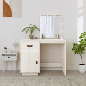 fehér tömör fenyőfa fésülködőasztal LED-del 95 x 50 x 133,5 cm