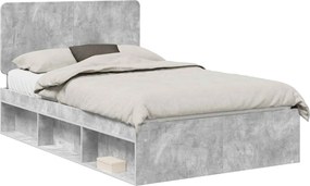 vidaXL Ágykeret fejtámlával Beton 120 x 190 cm Tömör fenyőfa