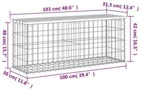 tömör fenyőfa gabion kerti pad 103x31,5x42 cm