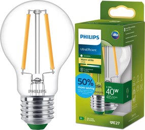 Led izzó E27 A60 2.3W 40W 485lm 210lm/W 2700K Meleg A-osztály Philips