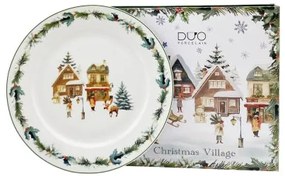 Karácsonyi porcelán nagy tányér 27 cm díszdobozban Christmas Village
