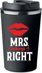 Prémium Termo Bögre fekete Valentin Napi Ajándék Mrs Right száj KT_308