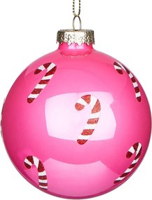 HANG ON üveg karácsonyfadísz, pink Candy Cane Ø8cm