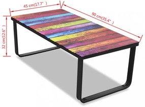 dohányzóasztal szivárvány mintás üveglappal