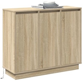 LED-es oldalszekrény, Sonoma tölgy, 90x32x75 cm, ragasztott fa