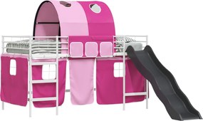 vidaXL Gyerekek Loft Ágykerete Fehér és rózsaszín 79,5 x 200 cm Fém