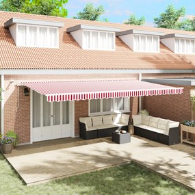 Automatikus Behúzható Napernyő LED Piros és Fehér Csíkkal 600x300 cm