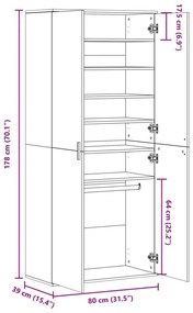 betonszürke szerelt fa cipősszekrény 80 x 39 x 178 cm