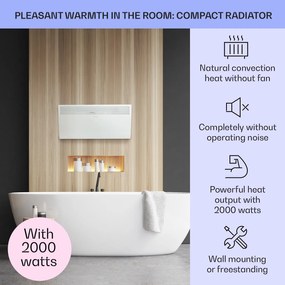 Klarstein Hot Spot Slimcurve, konvektor, fűtőtest,  80 x 40 cm, 40 m², 2000 W, 5 - 40 °C, IP24, fehér
