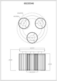 Globo 60220346 Mennyezeti lámpa, fém fa megjelenésű, füstszínű K5 kristályok, ø: 350mm, M: 250mm, 3x E27 60W 230V izzók nélkül