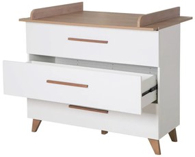 Fehér-natúr színű alacsony gyerek komód pelenkázó feltéttel, tölgyfa dekorral 110x98 cm – Roba