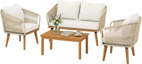 Outsunny 4 részes rattan lounge szett – kétszemélyes kanapé, 2 fotel, akác dohányzóasztal | Aosom