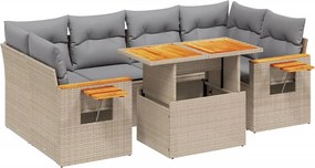 vidaXL 7 részes bézs polyrattan kerti ülőgarnitúra párnákkal