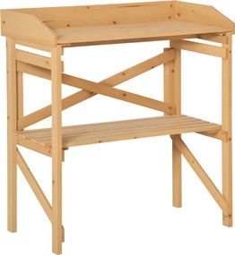 Outsunny Virágtartó Asztal Polccal - Kertészeti Asztal Fa, Világos Barna - 80 x 40 x 84 cm | Aosom