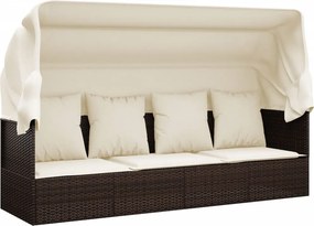 vidaXL barna polyrattan kültéri társalgókanapé tetővel és párnákkal