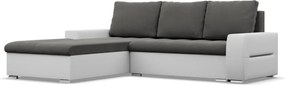 Toronto sarokkanapé, 2 ágyneműtartóval, bársony + műbőr, baloldali, szürke - fehér