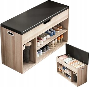 Fa Cipősszekrény Ülőfelülettel Tárolórekesz 2 Polc Nyitható Világos Tölgy