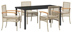 vidaXL Kert étkező szett 5 pcs Bézs polirattan