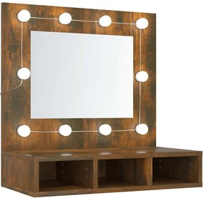 vidaXL füstös tölgy színű tükrös szekrény LED-ekkel 60 x 31,5 x 62 cm