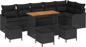 vidaXL Kerti Kanapé Szett párnával 10 pcs Fekete polirattan
