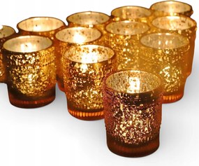 Üveg teamécsestartó arany 12 db-os szett 5,5 x 6,5 cm