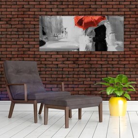 Kép - Szerelmespár egy esernyő alatt, piros (120x50 cm)