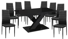 Maasix BKG Magasfényű Fekete 8 személyes étkezőszett Fekete Coleta székekkel